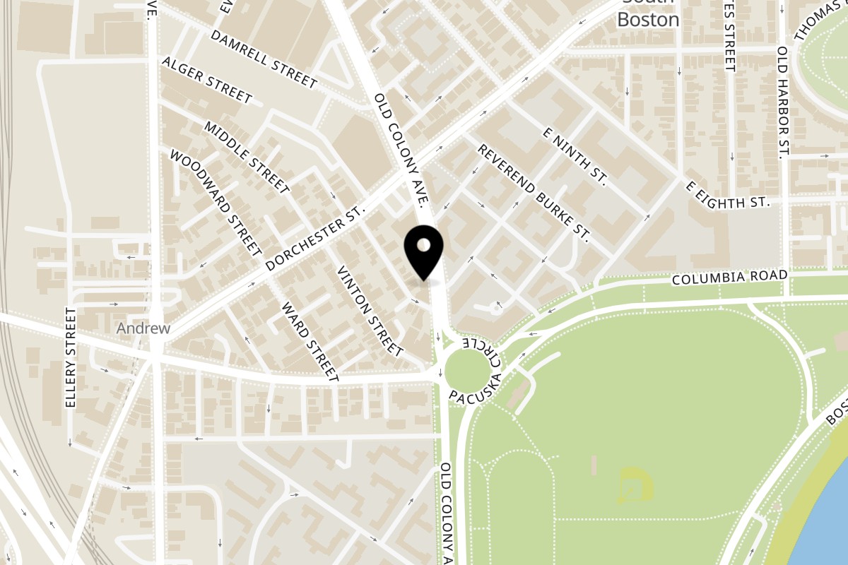 Map showing the location of Sushi Guys on 283 Old Colony Ave in Boston
